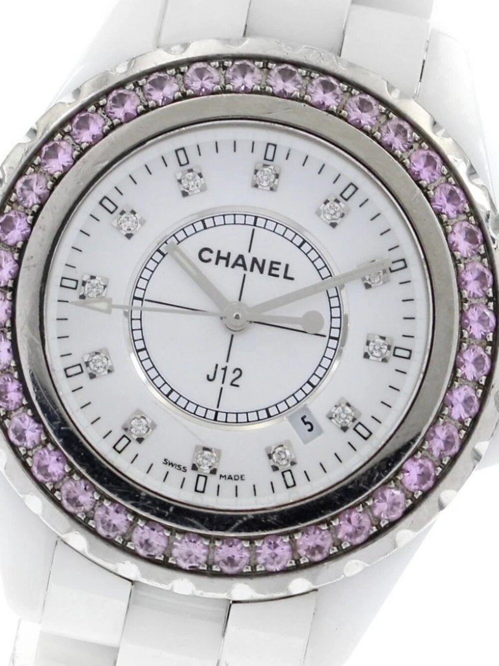 CHANEL J12 H2010 Pink sapphire bezel 12P diamond white Dial Quartz Ladies_894676